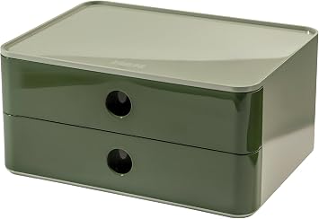 HAN Allison Smart-BOX Drawer Box with 2 Drawers and Divider, Cable Management, Stackable, Utensil Box for Office, Desk, Kitchen, Furniture-Friendly Rubber Feet, 1120-40, High-Gloss Green