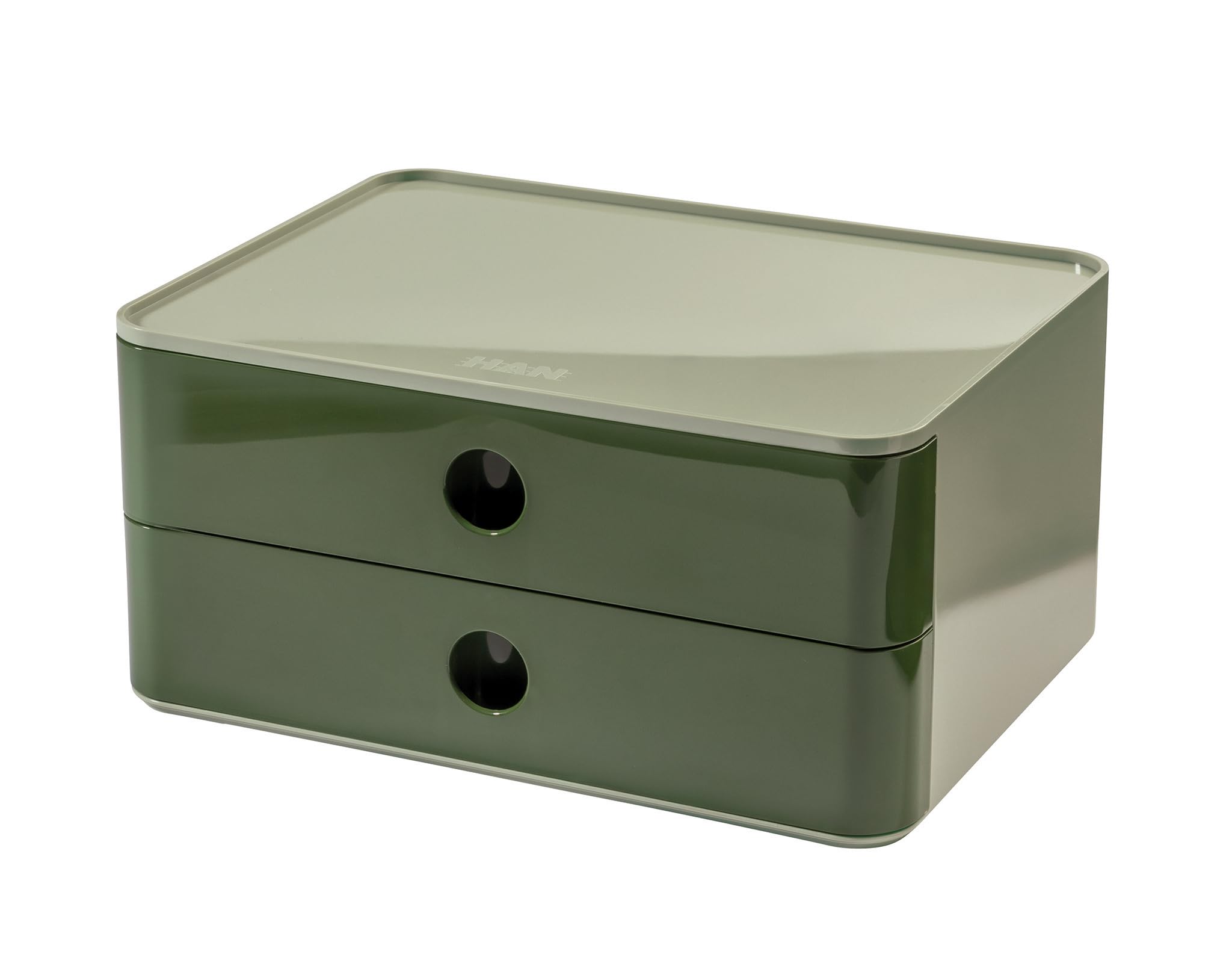 HAN Allison Smart-BOX - Cassettiera con 2 cassetti e divisorio, impilabile, per ufficio, scrivania, cucina, piedini in gomma per mobili, 1120-40, colore: verde lucido