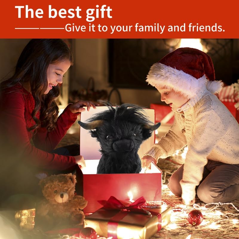 Miniatura 6 de MUSUNFE Highland - Juguetes de peluche de vaca escocesa realista, esponjoso, juguetes de granja de vacas escocesas, muñecas de regalo suaves