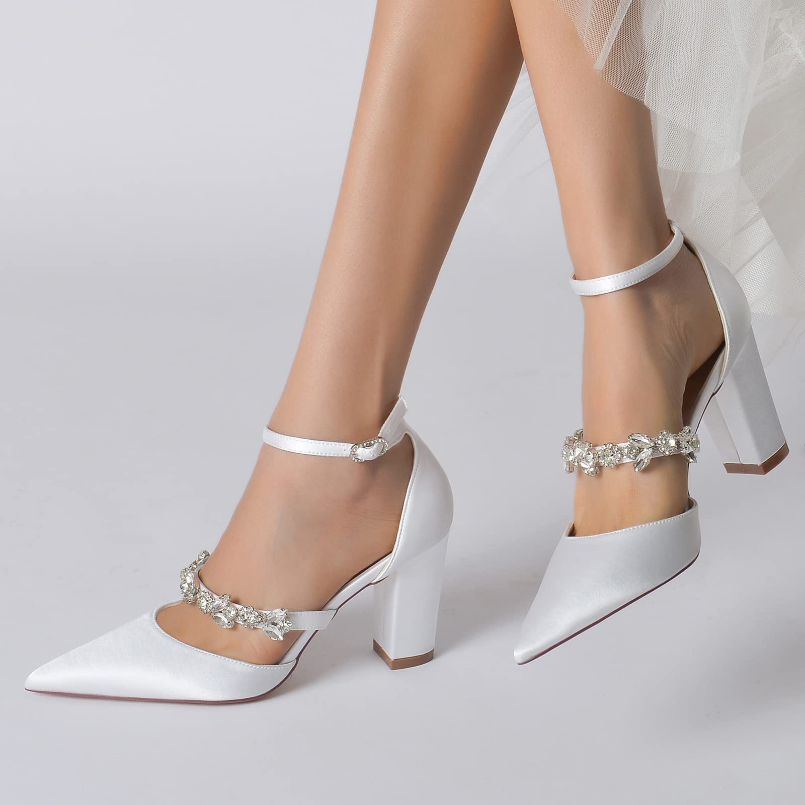 Sandali con Tacco Donna Eleganti Punta Chiusa Moda Scarpe da Sposa con Cinturino alla Caviglia Scarpe col Tacco Donna Punta Appuntito Fibbia Scarpe,Wine Red,40 EU