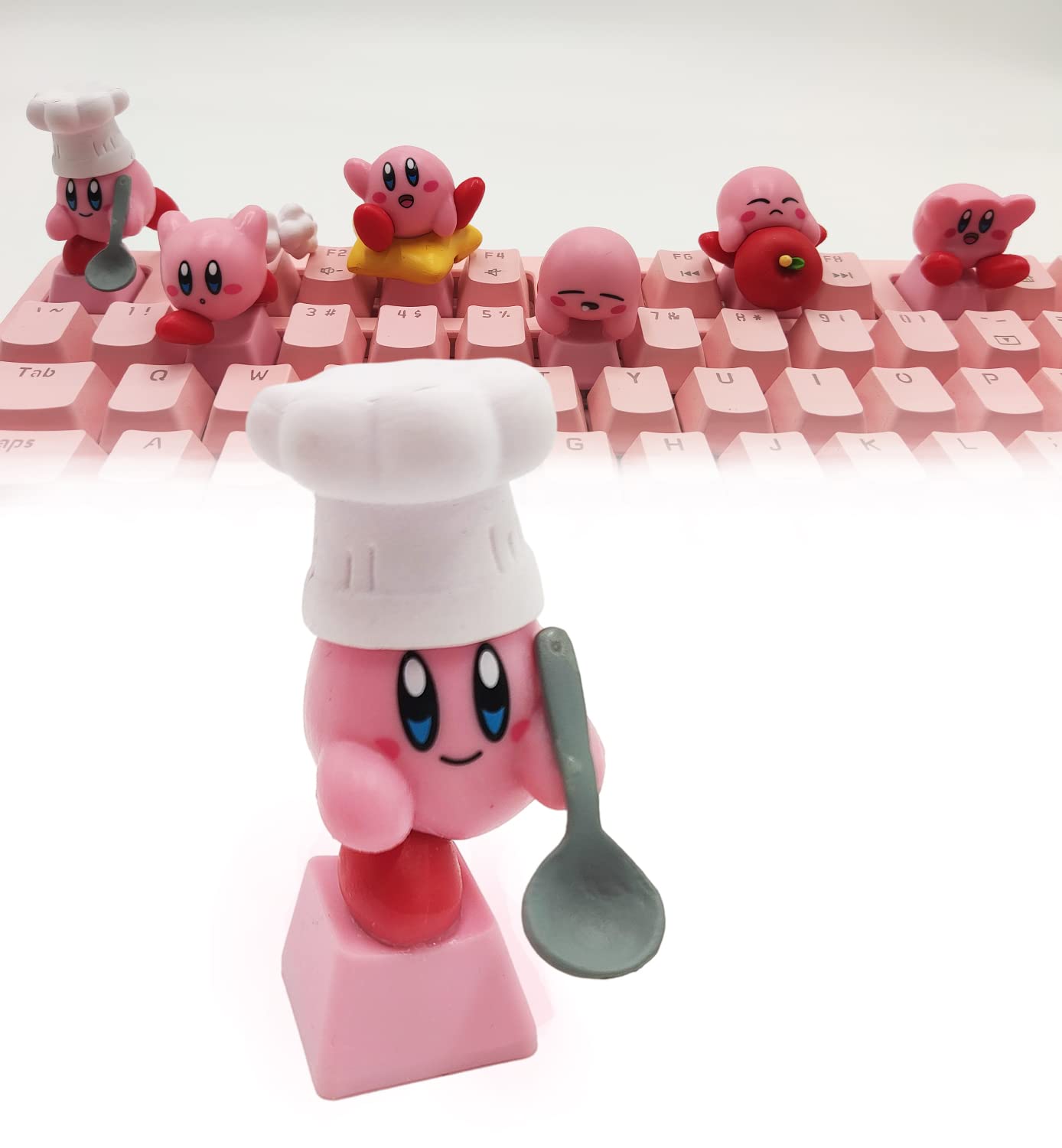POPKEEY Kirby Keycaps Japanese Anime Pink Key Caps，Compatible with Cherry MX Switches Custom Gaming Mechanical Keyboard (Chef)