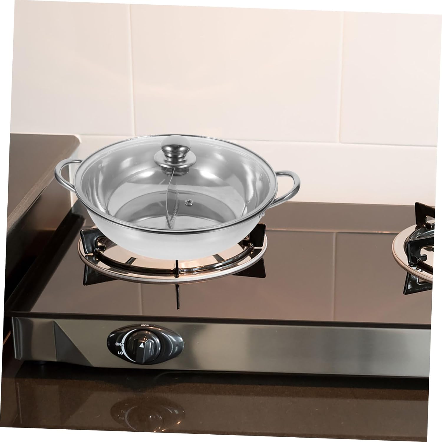PRETYZOOM Stainless Steel Divided Hot Pot Lid Two-Flavor Hot Pot for Induction Gas Cooktops Large 1-Pot Capacity Multi-Purpose Cooking for Family Gatherings