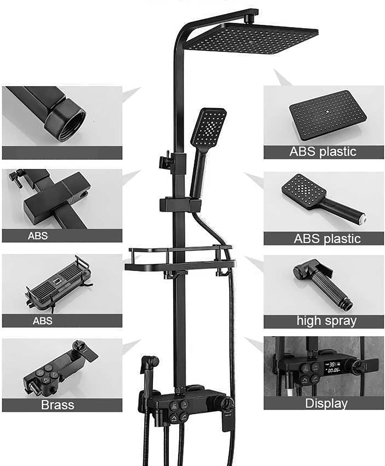 Sistema Doccia termostatico Miscelatore Doccia Nero con valvola per Bagno con Doccia a Mano Display Digitale a LED Rubinetti per Doccia a Pioggia