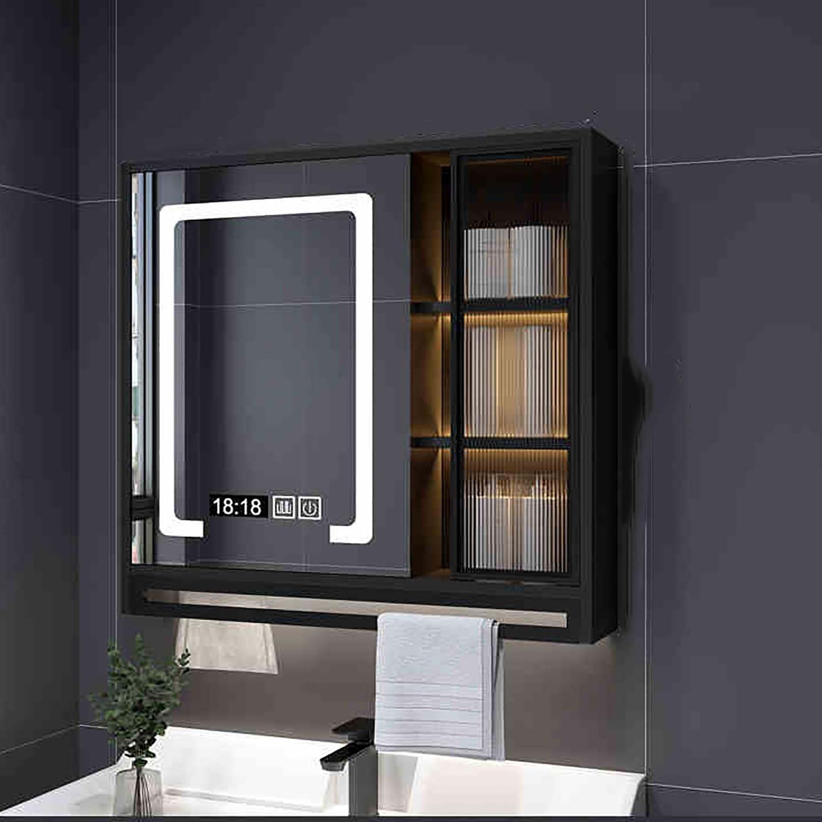 GLJTUO Bathroom Medicine Cabinet with Mirror Wall Mounted Storage nizer for Toiletries Black 60cm Vanity Mirror with Container Above Sink,Nero-60CM