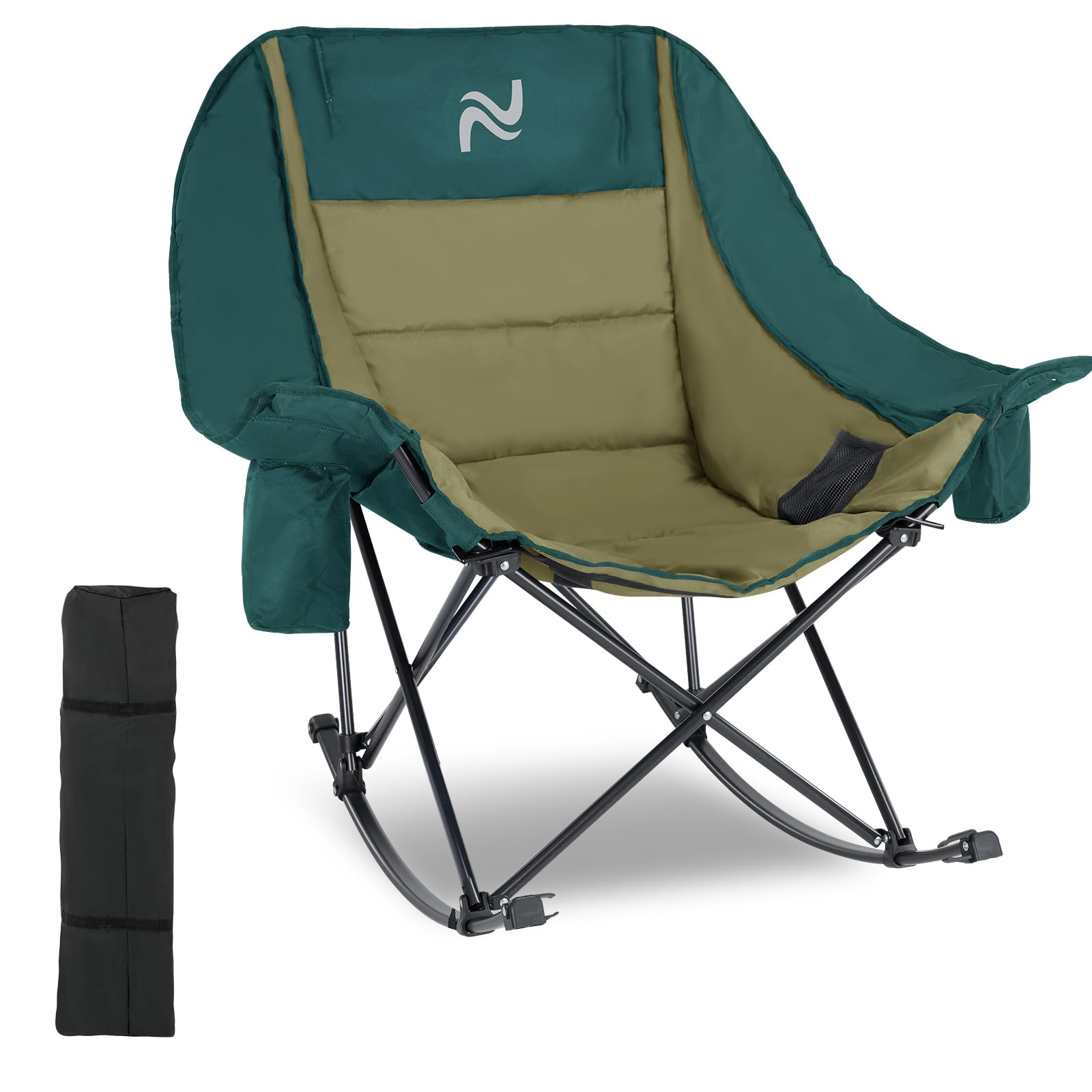 NAIZEA Folding Rocking Camping Chair, Portable Outdoor Rocker w/Cooler Bag