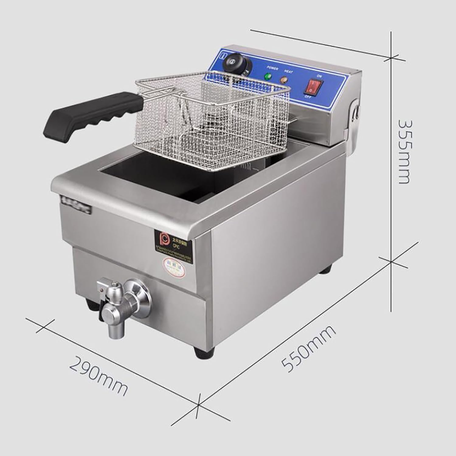 Friggitrice Elettrica, Friggitrice Elettrica 10L /10.5QT in Acciaio Inossidabile con Sistema di Valvola di Scarico del Rubinetto for Uso Domestico Commerciale, Friggitrice Elettrica da Banco con Serba