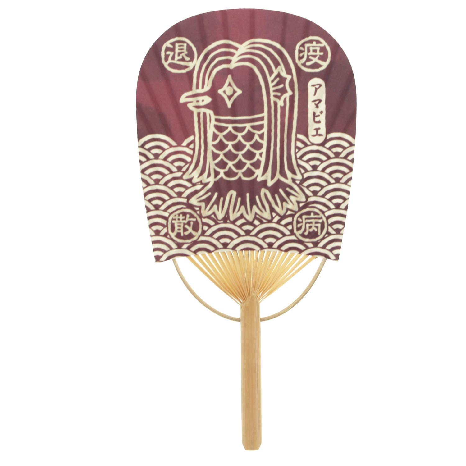 Shikoku Dan Fan Shining Amabie Mini Oval Fan with Envelope Included, Red, Approx. 4.3 x 8.9 inches (11 x 22.5 cm) (Max 9.1 inches (23) cm) US 41-1