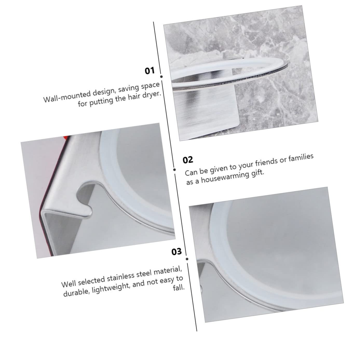 3pezzi Per Asciugacapelli Inossidabile Installazione Organizer Per Asciugacapelli Camera e Parrucchiera Design e Resistente
