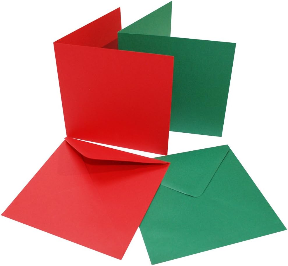 Craft UK 2038 6x6" Christmas Card and Envelope - Red/Green (Pack of 40)