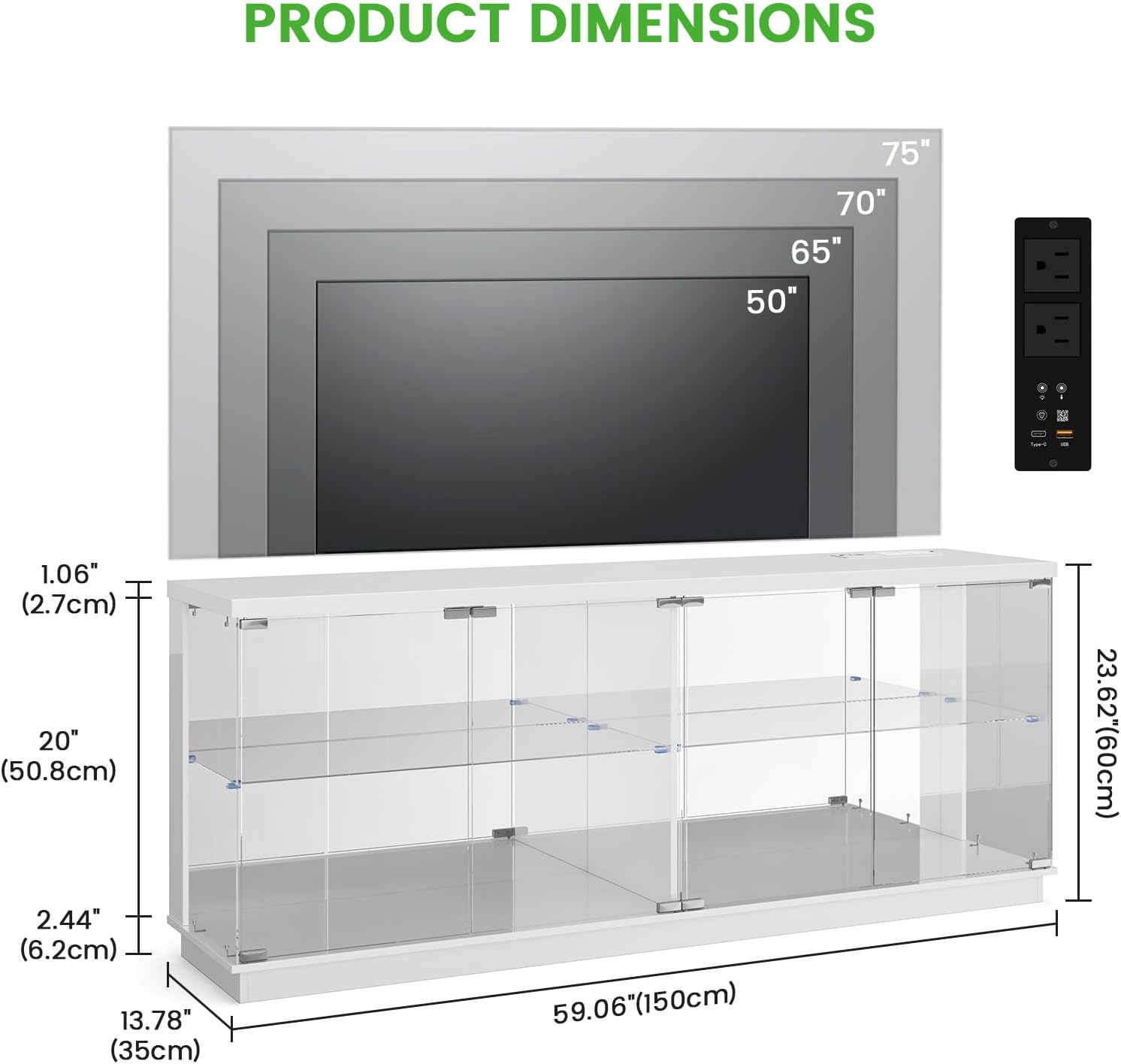 HNEBC Glass Display Cabinet with RGB Lights for Living Room,71" TV Stand with Charging Station, LED Curio Cabinet with Glass Doors for Collection, Entertainment Center with Motion Sensor Lights-White