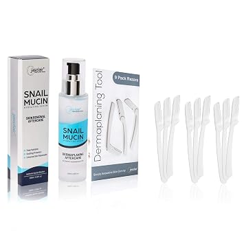 Dermaplane Razors & Snail Mucin Serum - Face Razor Set for Peach Fuzz
