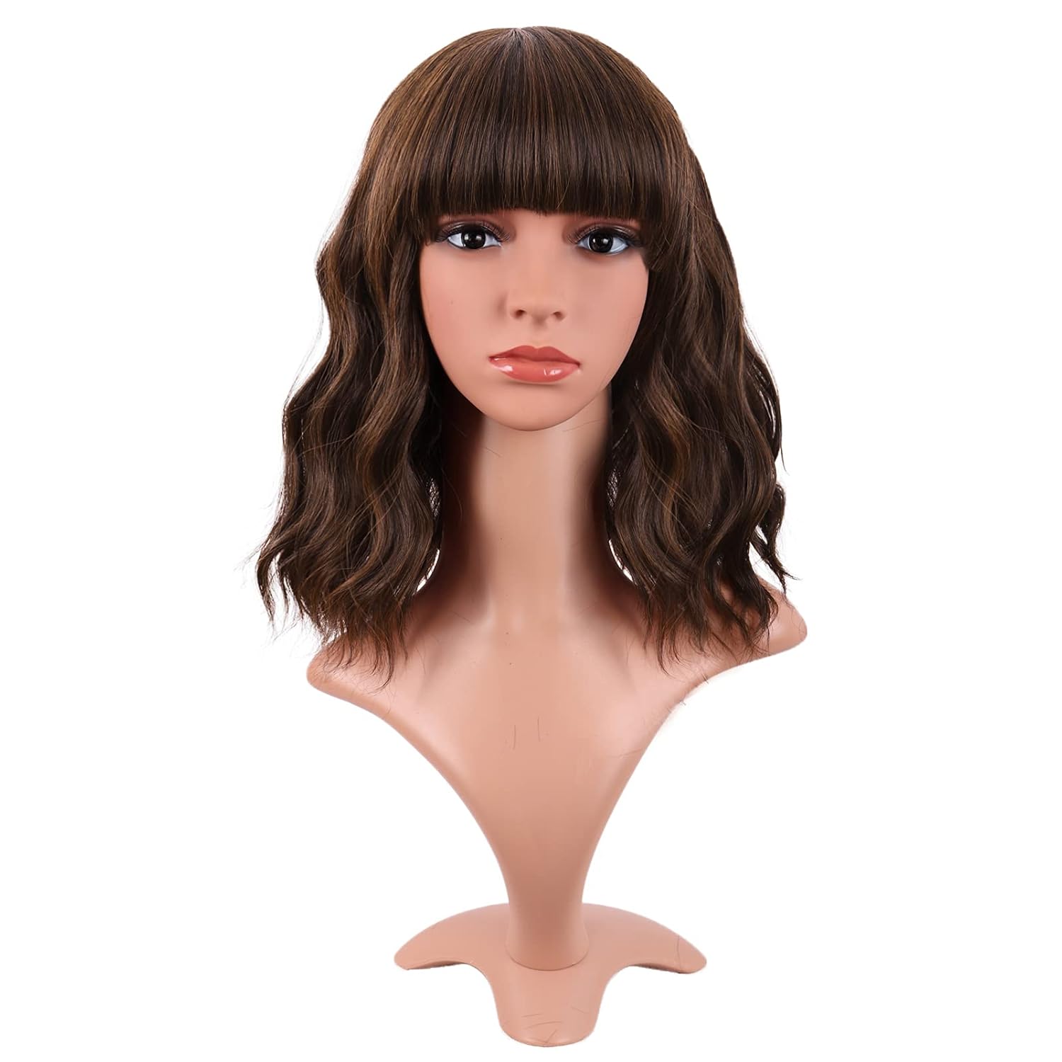 MapofBeauty 14 Inch/35 cm Short Wavy Curly Women Fresh Bright Synthetic Ordinary Flat Bangs Bob Wig (Brown) MapofBeauty 14 Inch/35 cm Short Wavy Curly Women Fresh Bright Synthetic Ordinary Flat Bangs Bob Wig (Brown)
