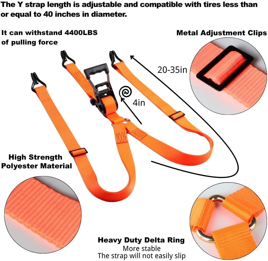 Y-Strap for Spare Tire, Heavy Duty 3-Way Tie Down for ATV, UTV, Pickup Truck, Secure Spare Tire on Pickup Truck Bed, Roof Rack