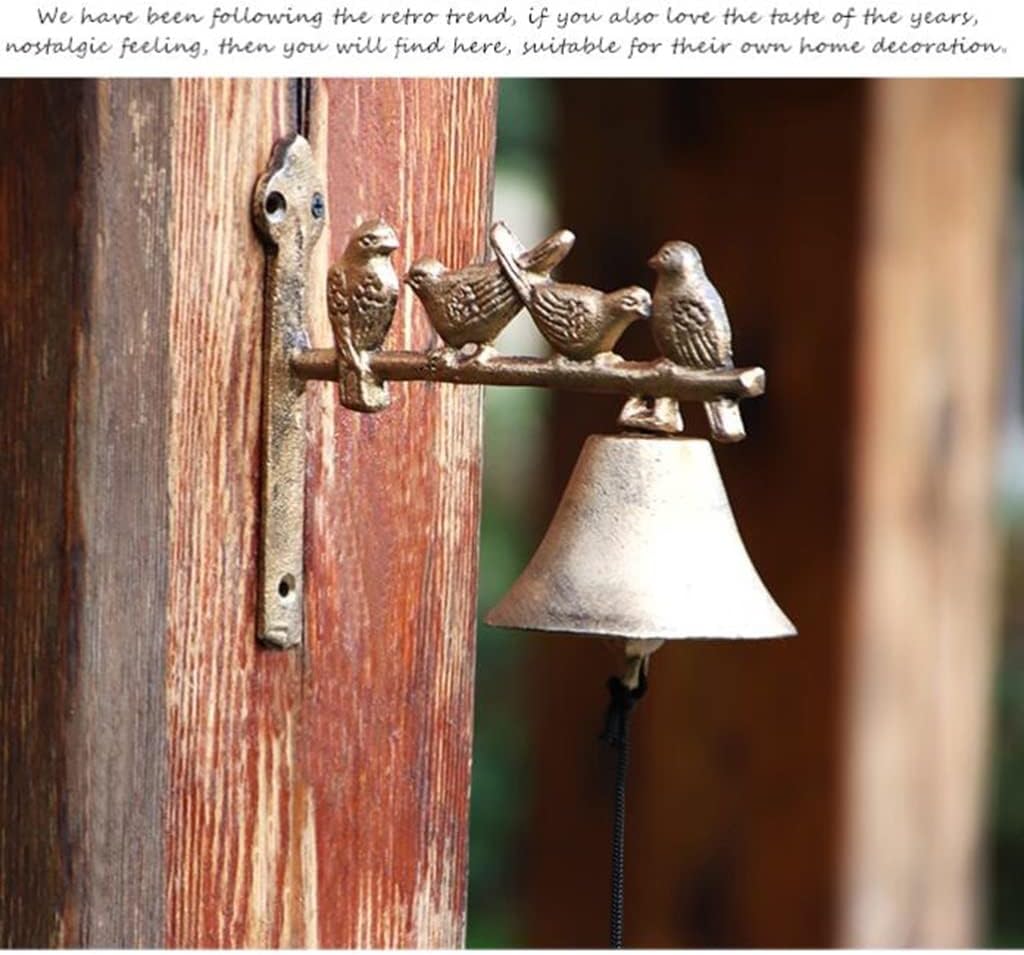 Vintage Cast Iron Bells Four Birds Doorbell, Outdoor Garden Wall Decorative Hand Crank Doorbell
