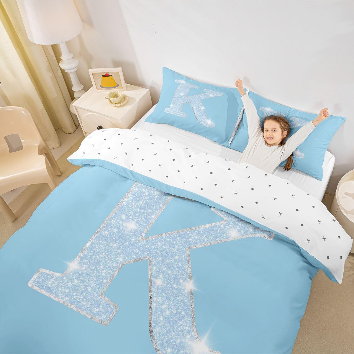 Homewish Funda de edredón tamaño Super King con el alfabeto azul