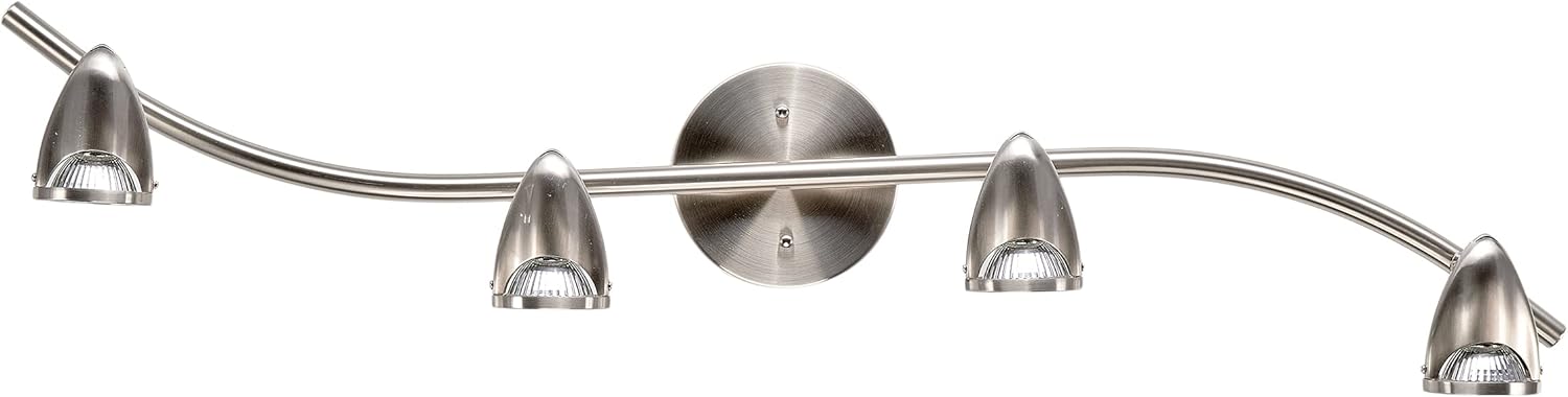 70% Off Discount Luminance Sunset Track Fixture | Directional Ceiling Light with Adjustable Heads, Halogen Bulbs Included | Contemporary Home Décor for Kitchen, Living Room, Office, 44 Inch, Bright Satin Nickel