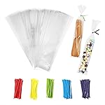 Newkita Clear Goodie Bags, Cake Pop & Candy Bags with 4 Twist Ties, 100 Pack