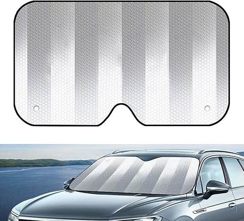Miniatura 5 de Parasol de automóvil para ventana delantera, parasol de aluminio para parabrisas con 2 ventosas, 55.11 x 27.55 pulgadas, color plateado