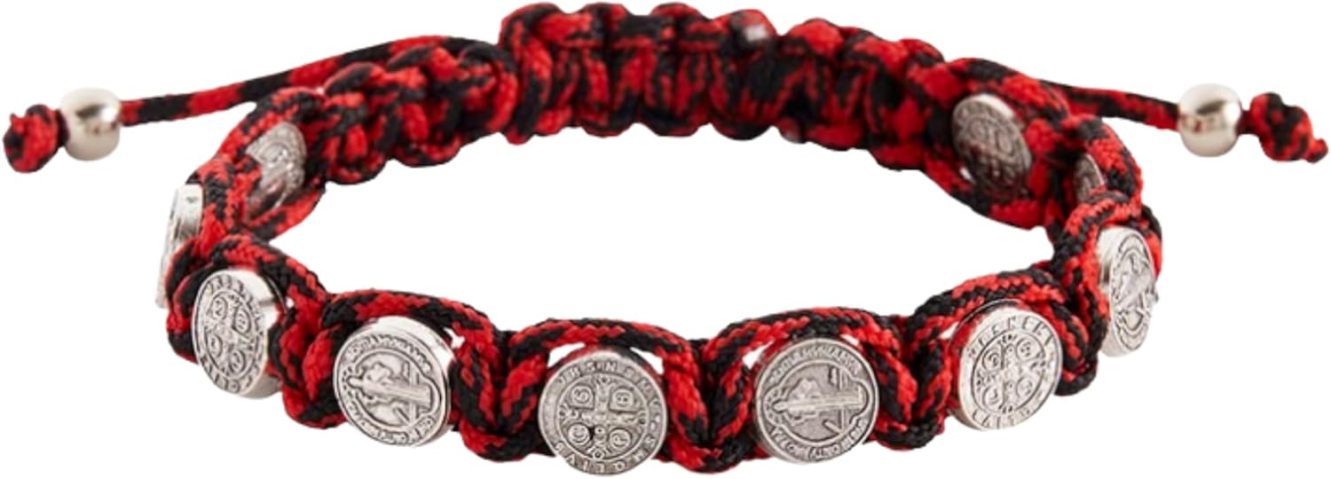 Needzo Silver Tone Saint Benedict Medal Bracelets on Adjustable Multicolor Cord, Religious Jewelry for Men and Women, Confirmation Sponsor Gifts for Catholic Teens (Pack of 3) 8 Inches - Image 6