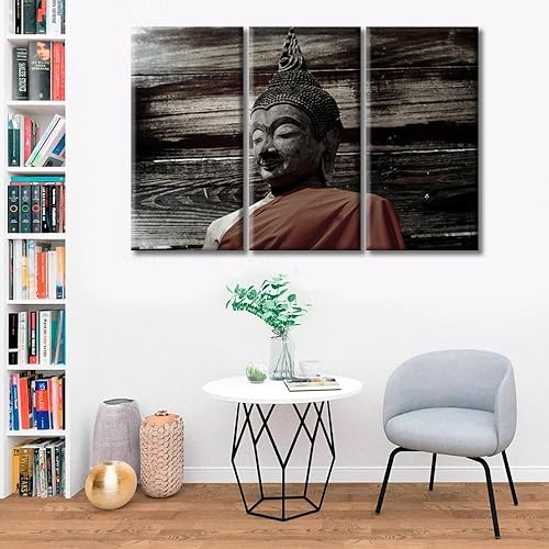 Vista 147 de TUMOVO Wall Art for Living Room Buddha Sculpture Flower Paintings Canvas Wall Art 3 Panel Wall Art Canvas Artwork Wall Decor Large Wall Decor Canvas