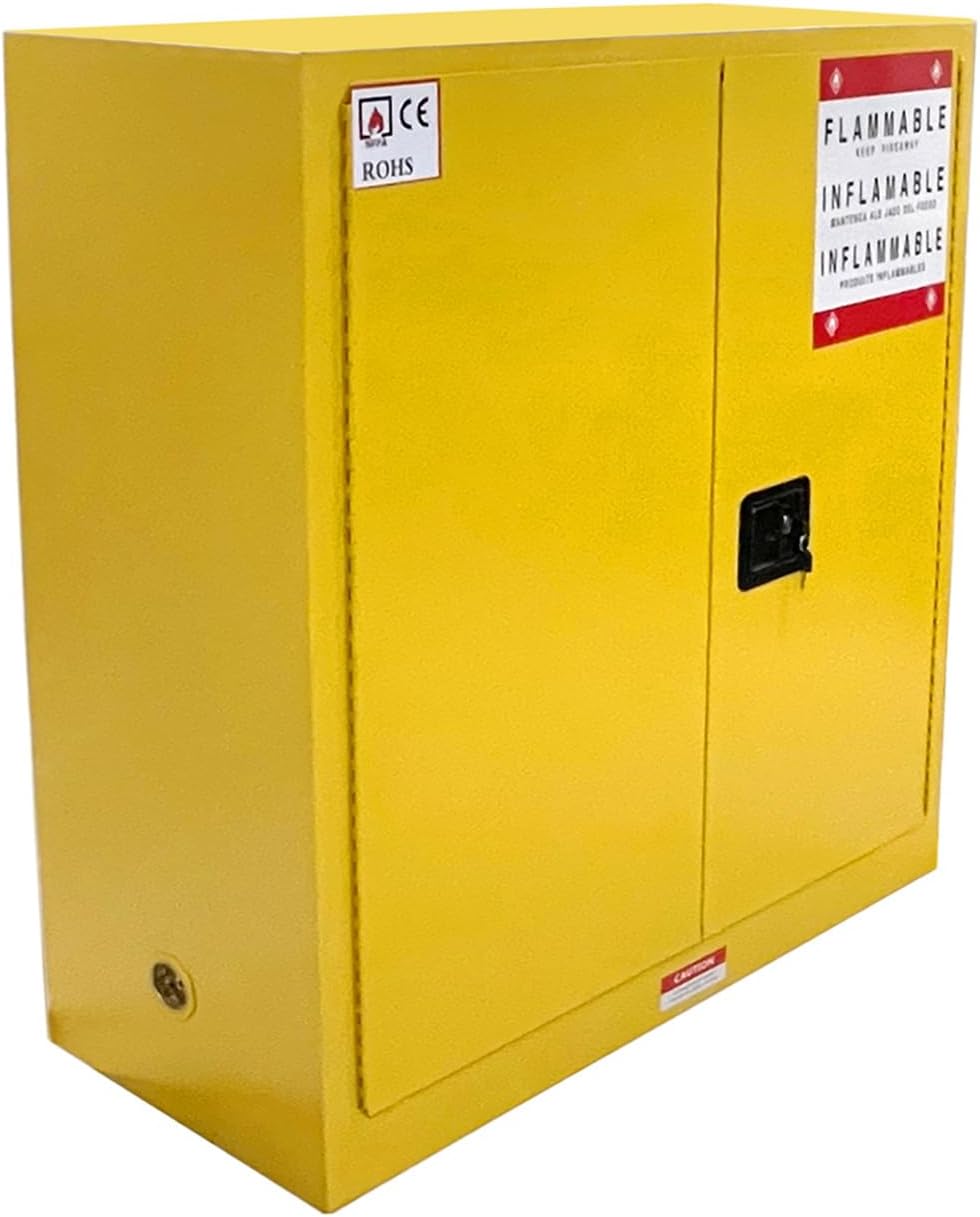 koxuyim Hazardous Storage Cabinets, 18.1" Dx23.2 Wx35.4 H, Industry Safety Cabinet, Dangerous Storage Explosion Proof Cabinet, 2 Adjustable Galvanized Steel Shelf,(5.3 c.f. - Inside Volume)