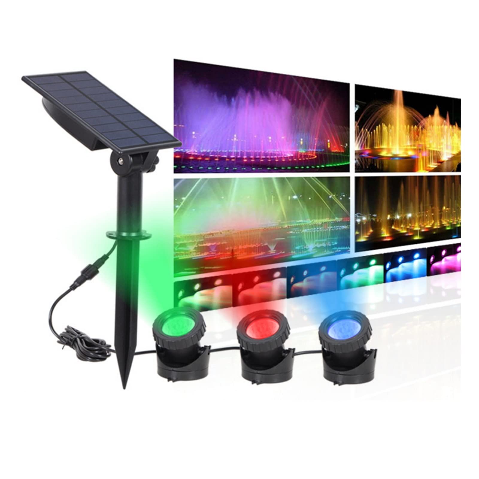 Lampada subacquea a LED RGB solare Faretto intercambiabile IP68 Luce spot impermeabile Piscina Fontana Stagno Acquario Impermeabili Sicure(2pcs RGB Lamp)