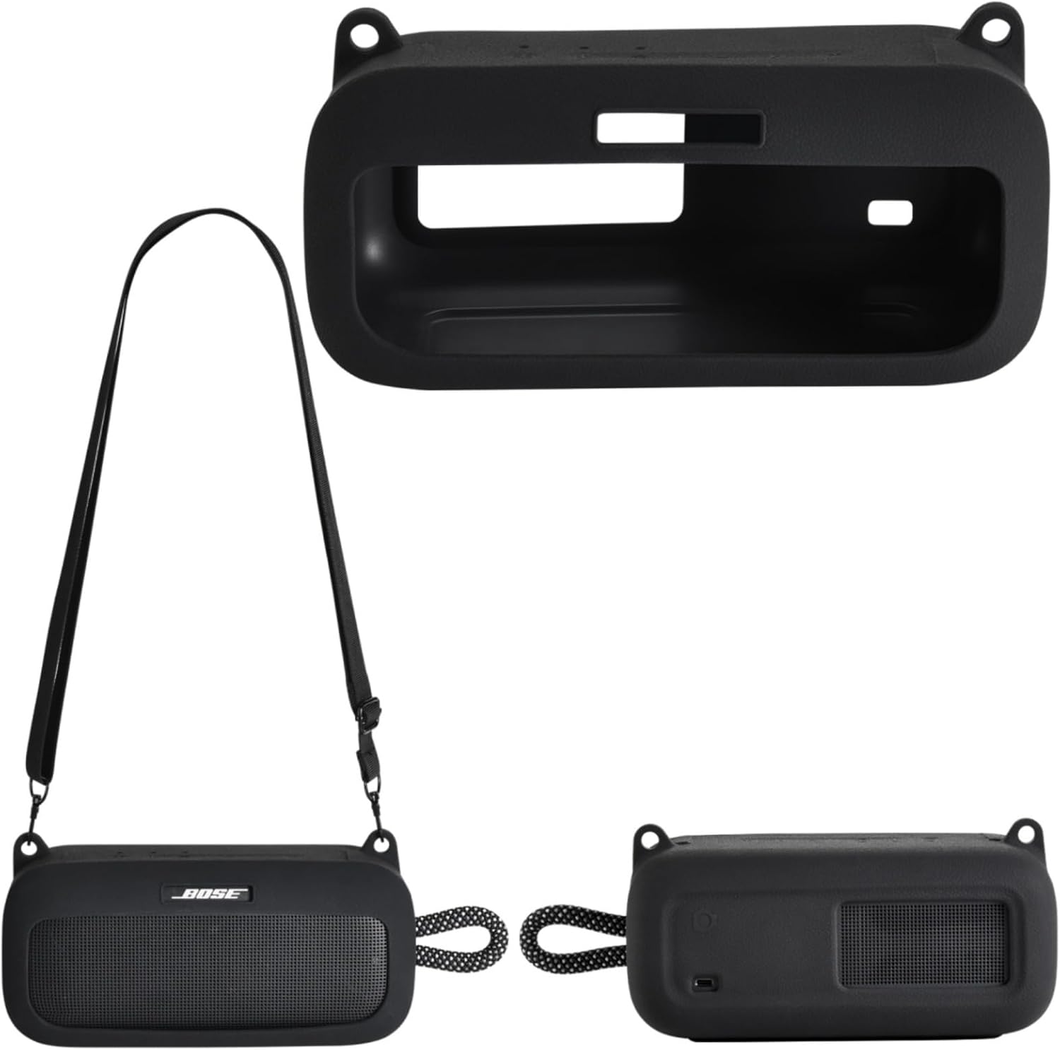 Silicone Cover Case for Bose SoundLink Plus,Protective Travel Carrying Case with Shoulder Strap for Bose SoundLink Plus (Black) - Image 2