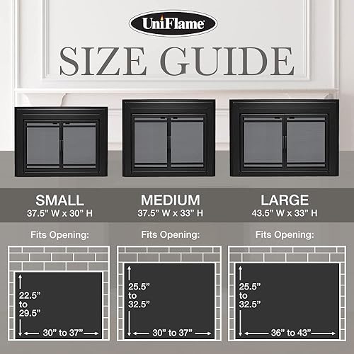 Miniatura 9 de UniFlame - Kendall - Puertas de chimenea estilo gabinete con vidrio templado ahumado (color negro, tamaño grande - se adapta a aperturas de 36 a 43