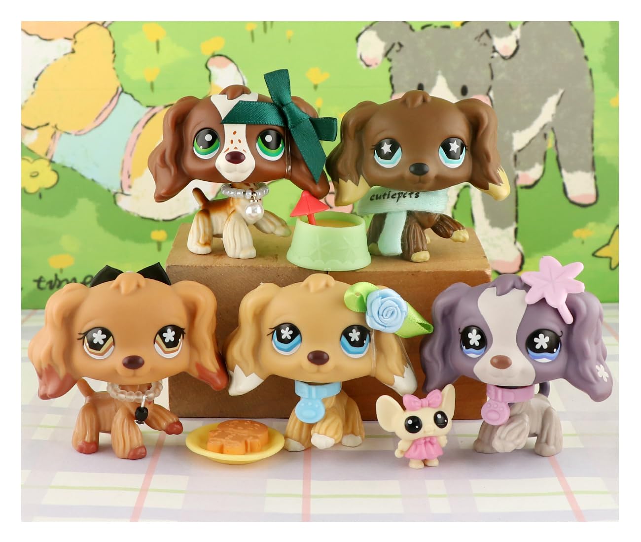 5pcs Mini Shop Pet LPS Figures Cocker Spaniel Dogs Action Figures Toys Rare