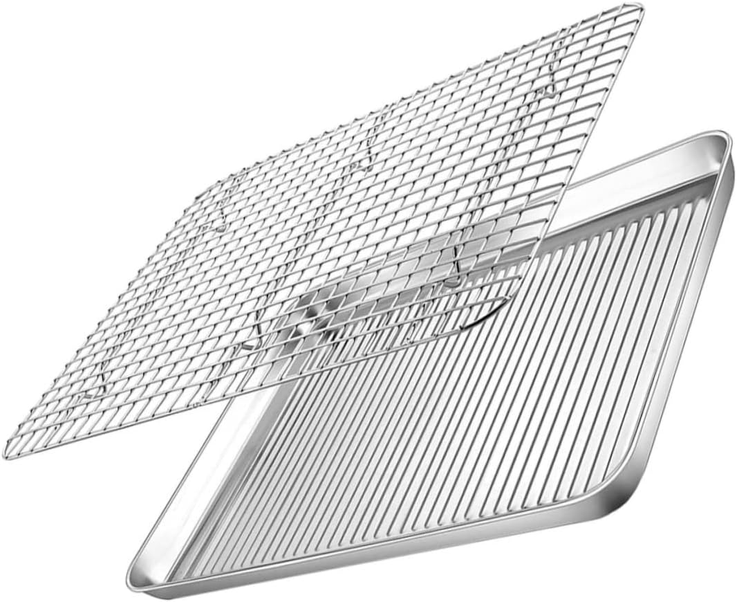 1Set Baking Tray with Convenient Wire Rack Non Stick Baking Pan for Oven for Cooling Cakes and Cookies Easy to Clean and Dishwasher Safe