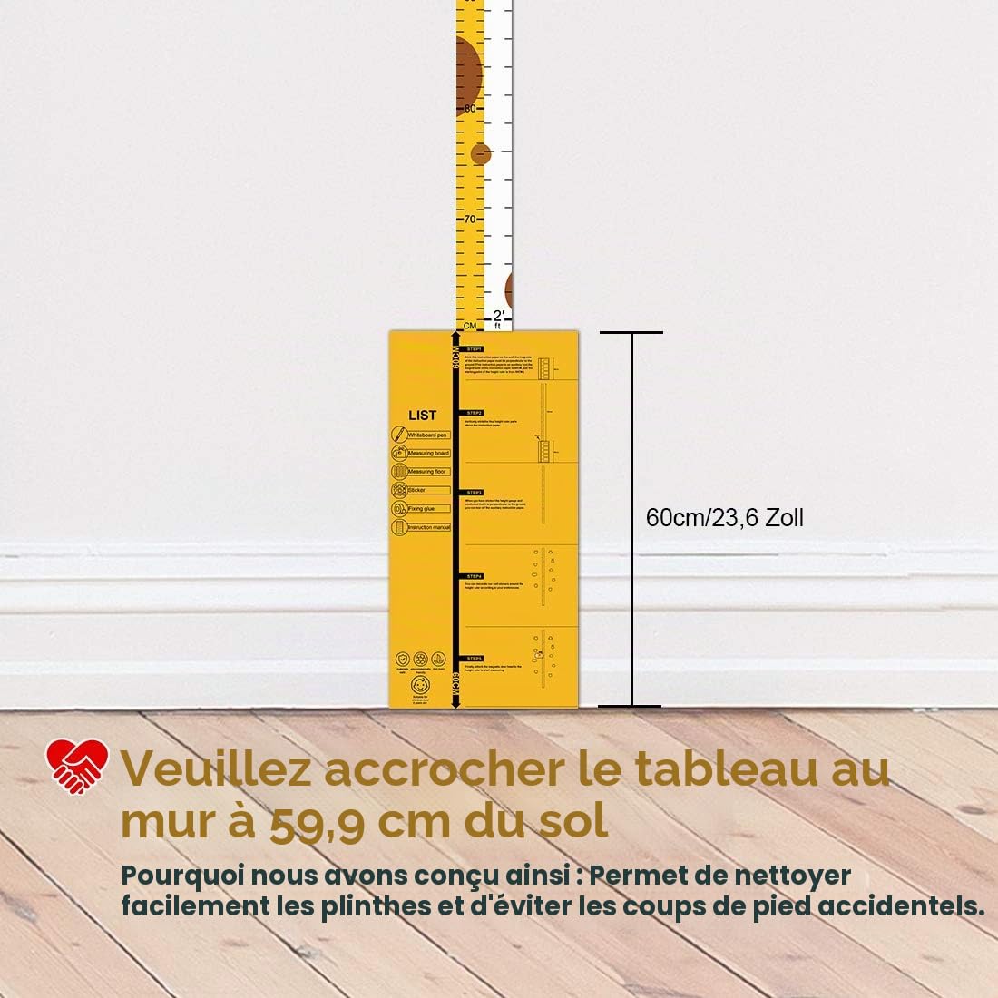 Tableau de Croissance Règle de Hauteur Girafe Règle Graduée pour Toise 3D Support Ecriture Taille Appuie-Tête Amovible EVA Portable Stickers Autocollants Muraux Chambre d'Enfants