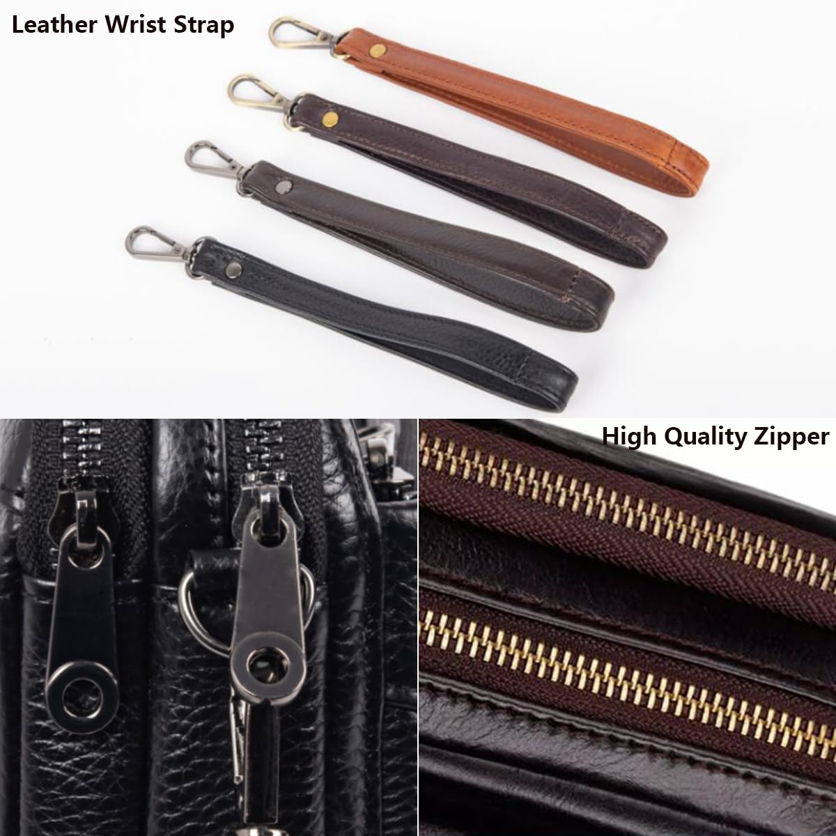 Homme Pochette Clutch Sac à Main en Cuir Véritable Grande Capacité pour Téléphone, Casual Portefeuille Long avec Dragonne Détachable, Petit Sac d'embrayage de Poignet pour Affaires Voyage Brown