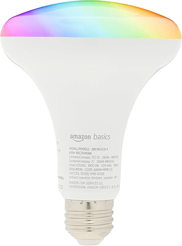 Miniatura 4 de Tienda Basics Bombilla LED Smart BR30, cambio de color, 9 W (equivalente a 60 W), 800 LM, funciona solo con Alexa, Wi-Fi de 2.4 GHz, no requiere