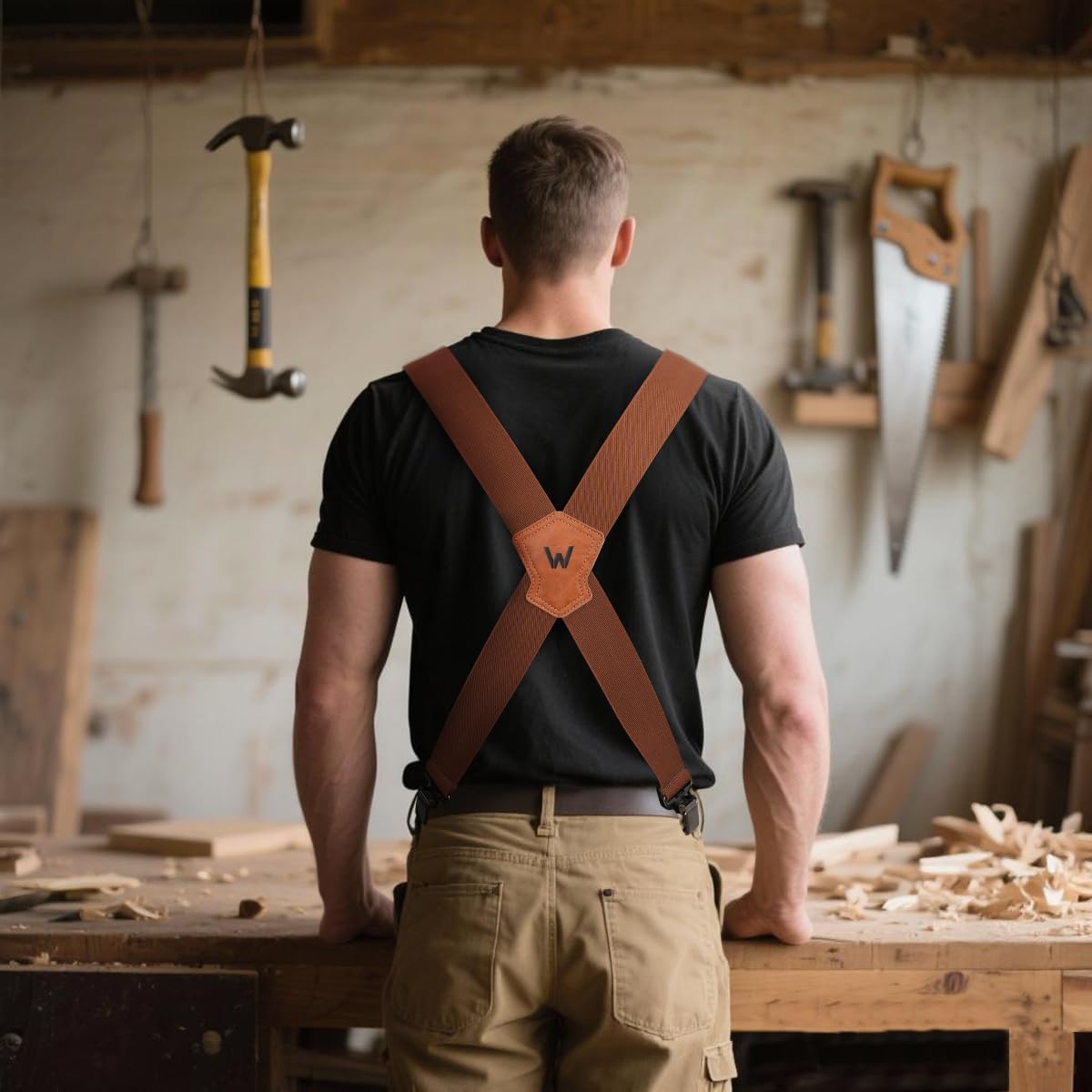 WELKINLAND 2Inch-Wide Work Suspender, Brown-Elastic Suspenders for Pants, Heavy-Duty Work Suspenders for Men, Clip-on Suspenders for Men, Man Suspender 2 Inch Wide for Jeans - Image 2