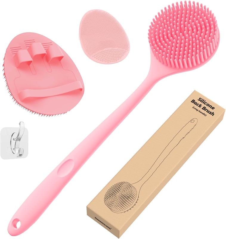 Manmihealth Conjunto de Escovas de Silicone para Corpo e Rosto com Cerdas Grossas Rosa