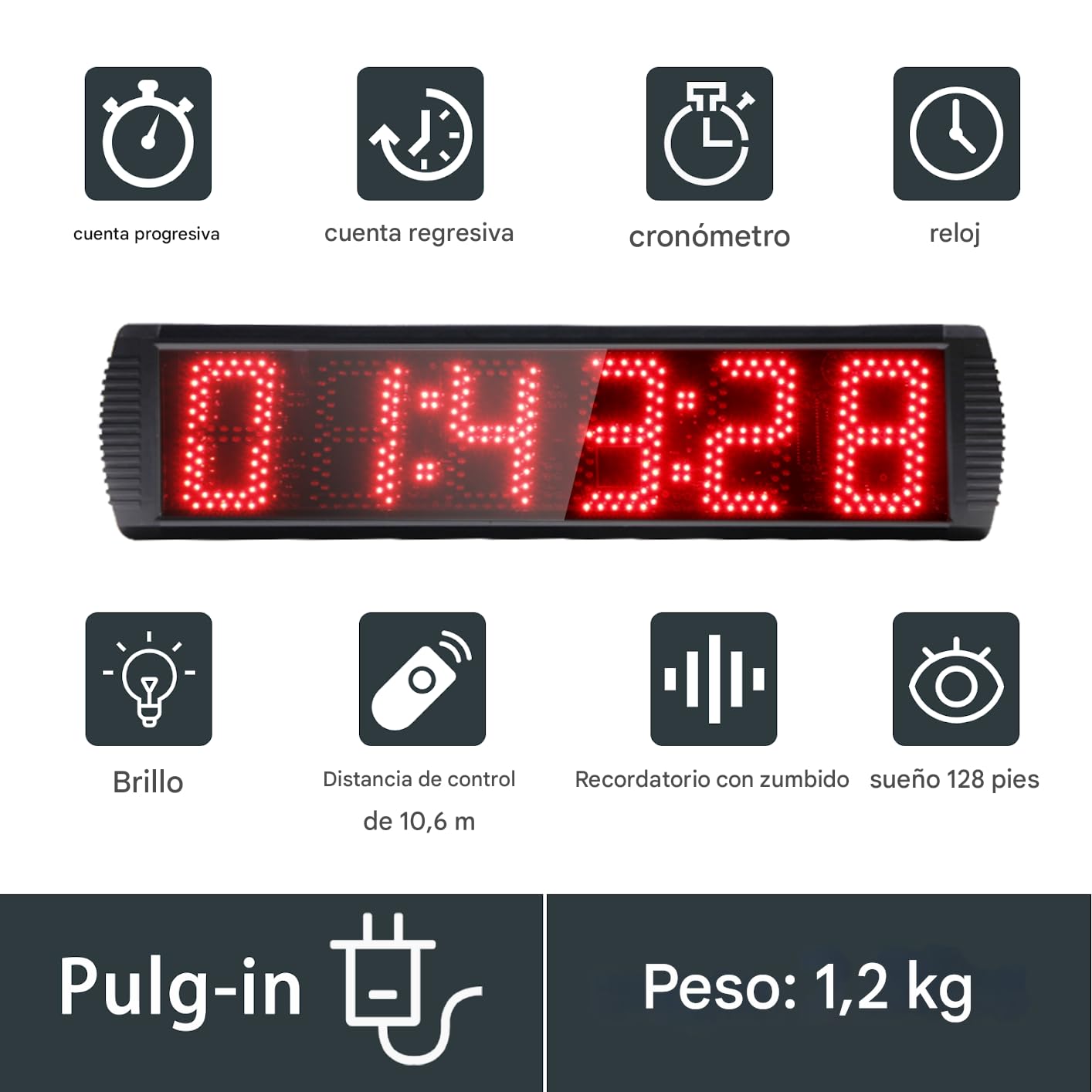 Reloj de Pared Digital de 5 Pulgadas, LED Temporizador de Gimnasio con trípode, Temporizador de competición de 6 dígitos Cuenta Regresiva/Ascendente con Control Remoto