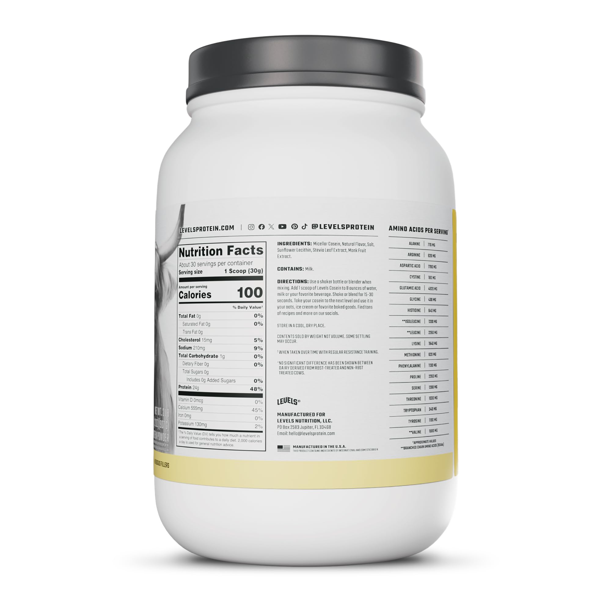 Levels 100% Micellar Casein Protein, Hormone Free, Vanilla Bean, 2LB — Amazon image 8