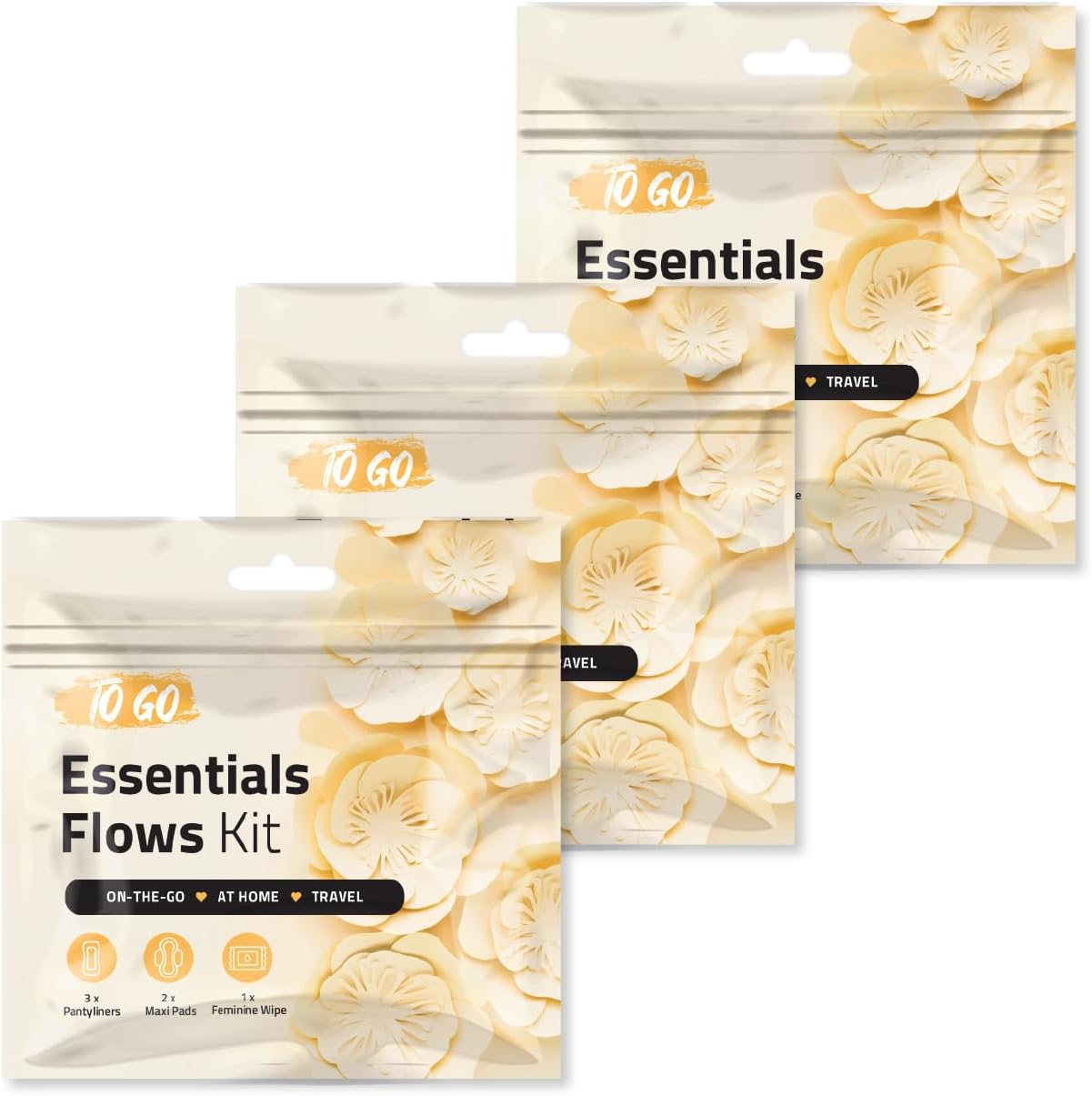 Feminine Care Travel Pack, 3 Pantiliners, 2 Maxi Pads, 1 Wipe, Light Daily Period Protection (Orange) (5)