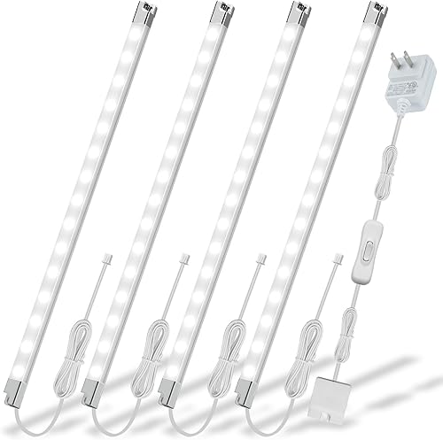 Iluminación debajo del gabinete, 4 tiras de luces LED delgadas para estante de estantería, escaparate, eficiencia energética, 6 W, 600 lúmenes