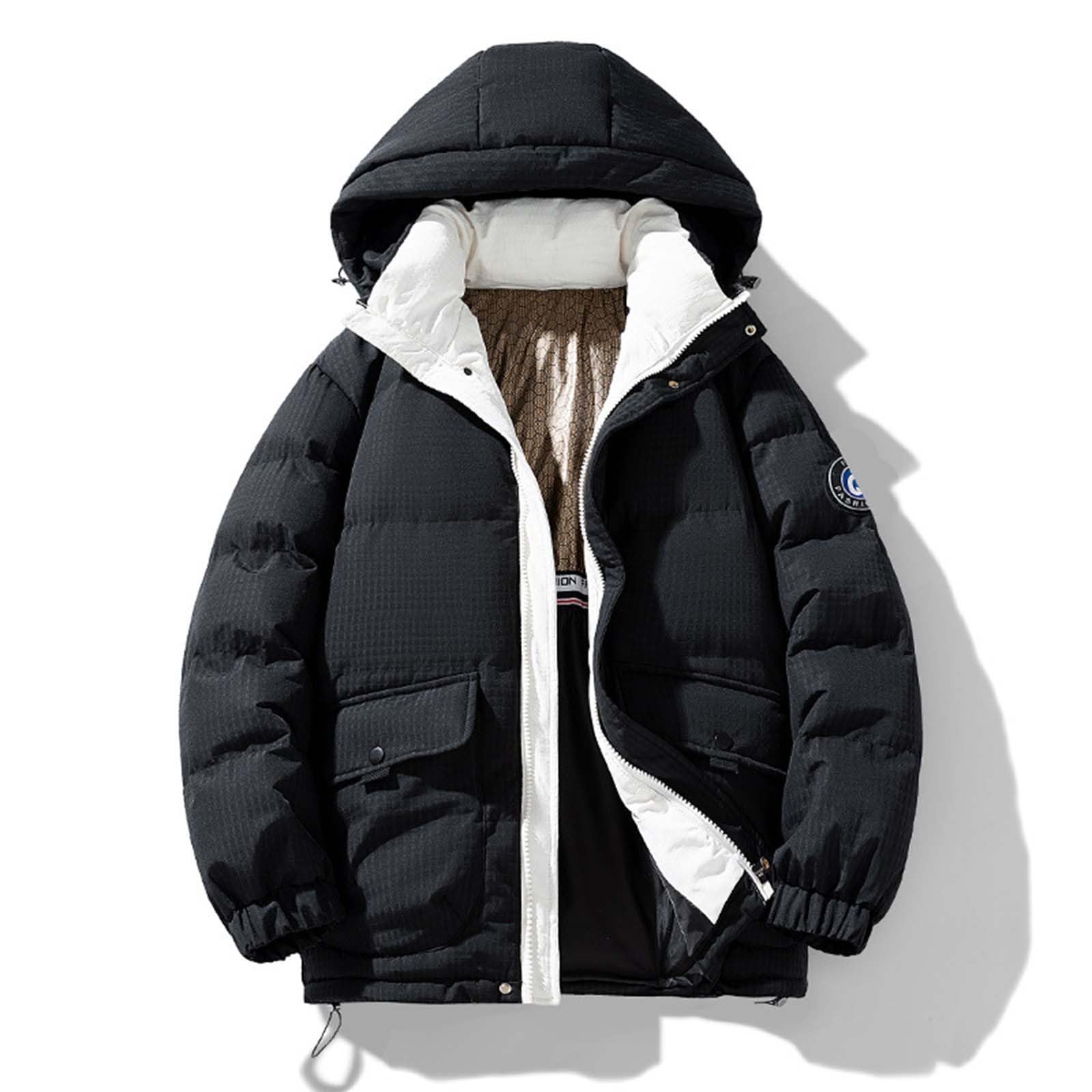 Generisch Giacca trapuntata da uomo con cappuccio – leggero piumino da uomo caldo inverno giacche con tasche tinta unita buffer giacca a maniche lunghe con cappuccio ibrido giacca invernale Y2k