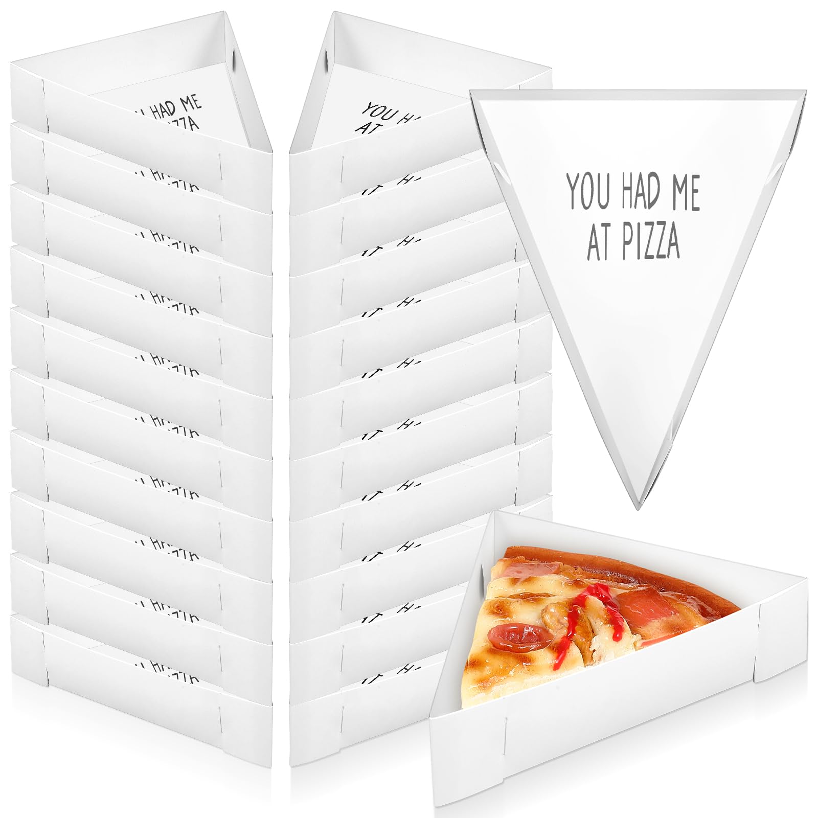 Tioncy 50 cajas de pizza a granel de 9.65 x 7.28 x 1.77 pulgadas, desechables, platos de cuña para pizza, bandeja triangular para boda, bandeja de cartón, soporte para cumpleaños, boda, despedida de