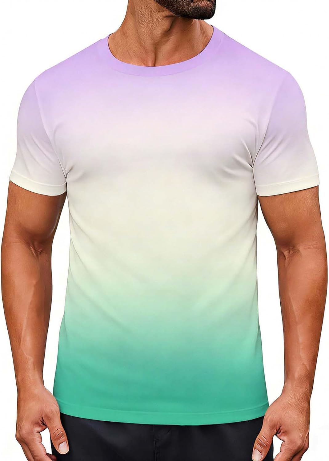 Cambkatl Men's Fashion 2026 Summer Gradient T-Shirt Versatile Short Sleeve Pullovers Loose Crewneck Workout Casual Tee Tops