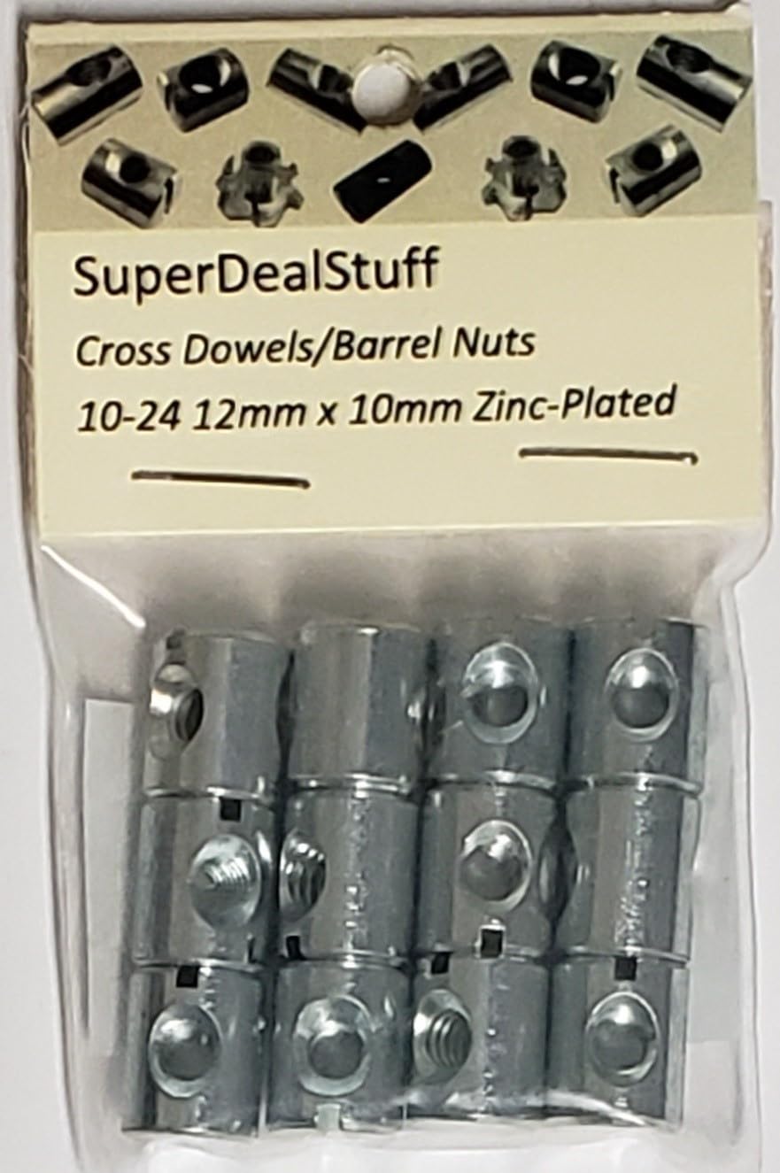 (12) Cross Dowels/Barrel Nuts - 10-24 12mm X 10mm Zinc-Plated CNC