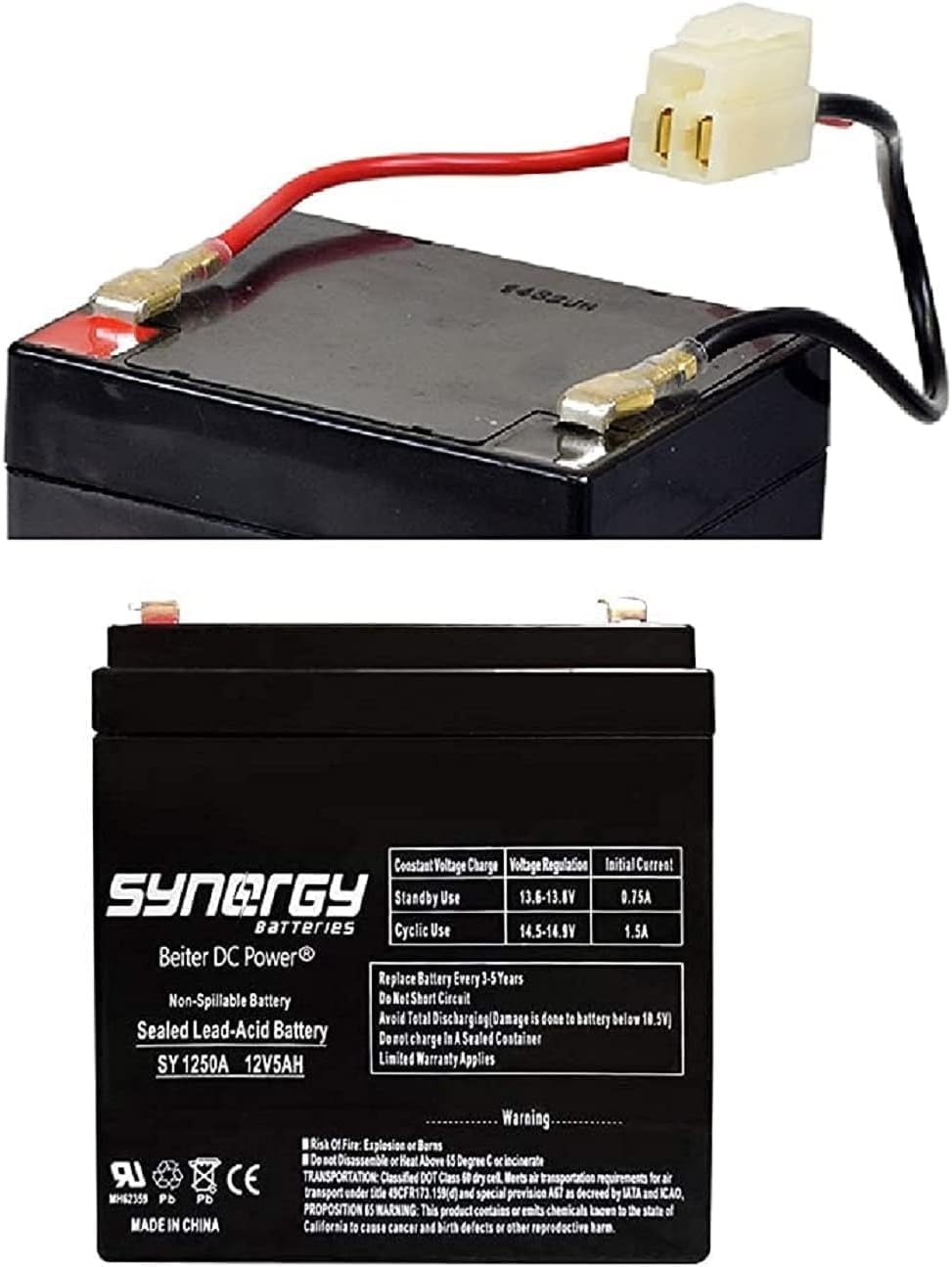 Beiter DC Power 12 Volt Battery 5 Ah- Compatible with Razor MX125, Rechargeable SLA AGM Batteries, Electric Power Dirt Rocket, Go-Kart Quad, E-Scooter, Mini Pocket Bike Parts.