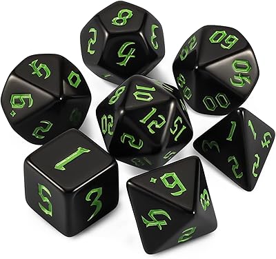 QMAY DND Dice Set -D&D Polyhedral Dice (7 Pcs) for Dungeons and Dragons (Pure Black)