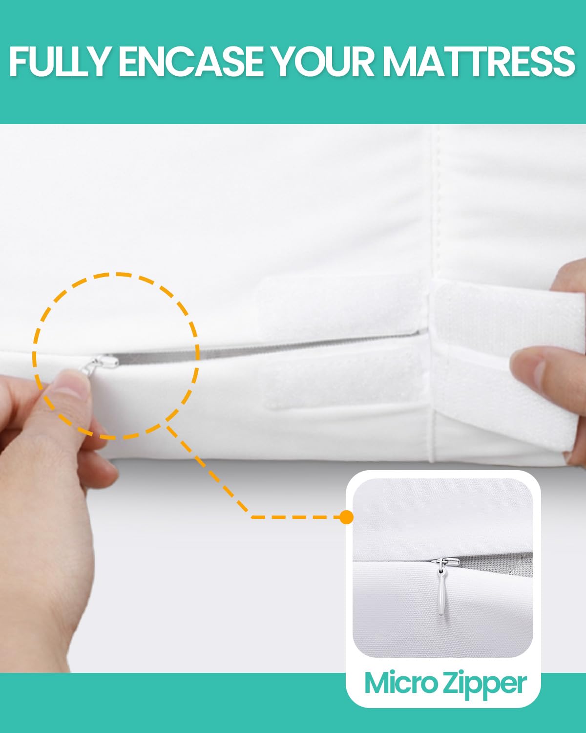 Funda protectora de colchón King 【Cremallera sellada + paño de rizo】 76 x 80 pulgadas, se adapta a [13/14/15/16 pulgadas] funda de colchón profunda y transpirable de 6 lados