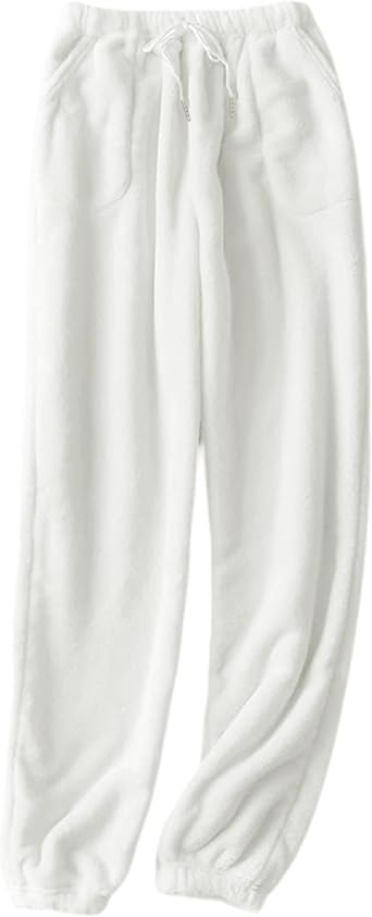Lentta Womens Fleece Pajama Pants Casual Fuzzy Warm Sleep Bottoms Drawstring Elastic Waist with Pockets