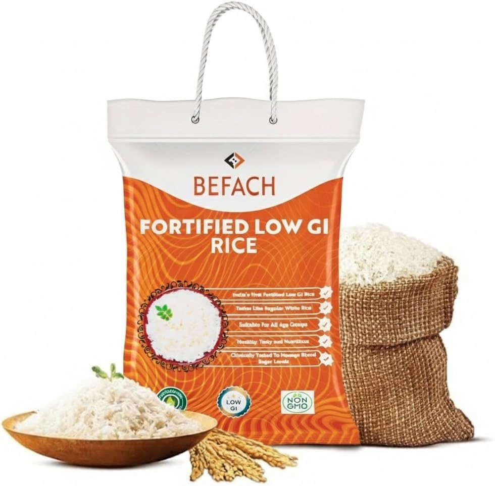 Befach Fortified Low GI Rice | Certified by National Institute of Nutrition | Low Sugar | Low GI | No Pesticides, Non GMO, Perfect for Diet & Diabetic People (4.5 Kg)