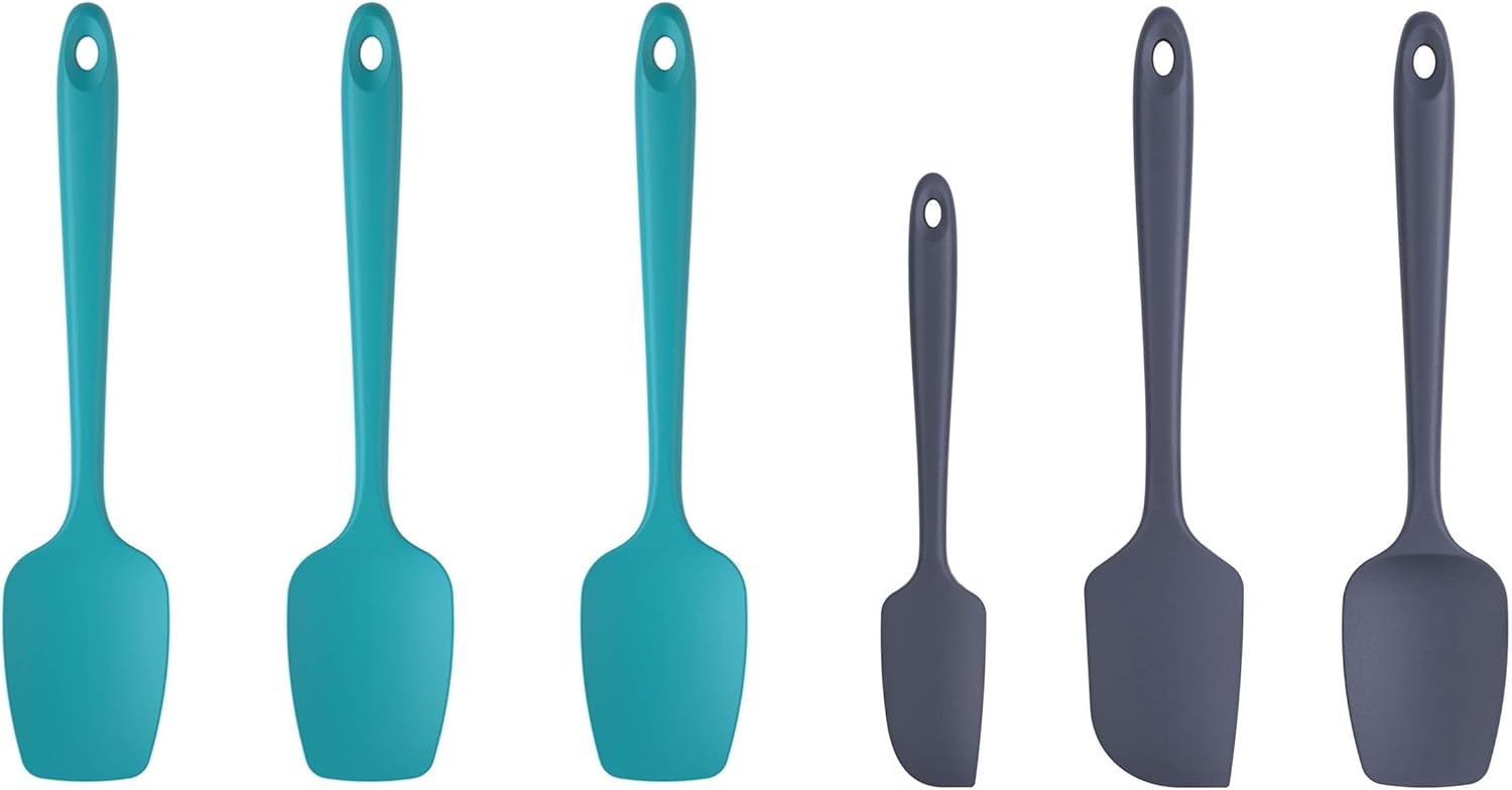 U-Taste 600ºF High Heat Resistant Marrs Green Silicone Spoon Spatula Set of 3 and Midnight Blue Silicone Spatula Set of 3