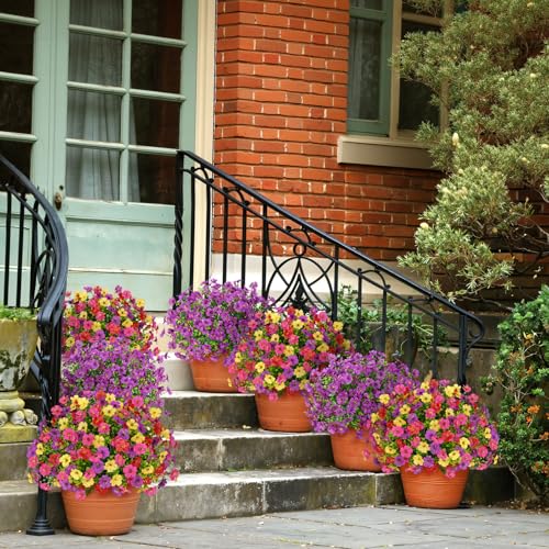 Image of Bassion 16 Bundles Artificial Flowers for Outdoors Fake Flowers, Purple